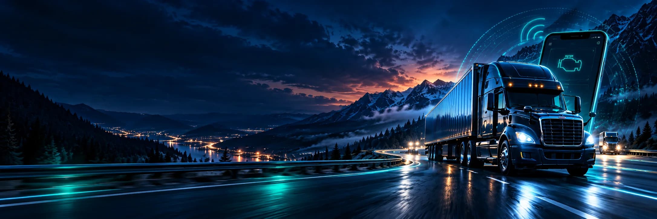 Truck on connected highway